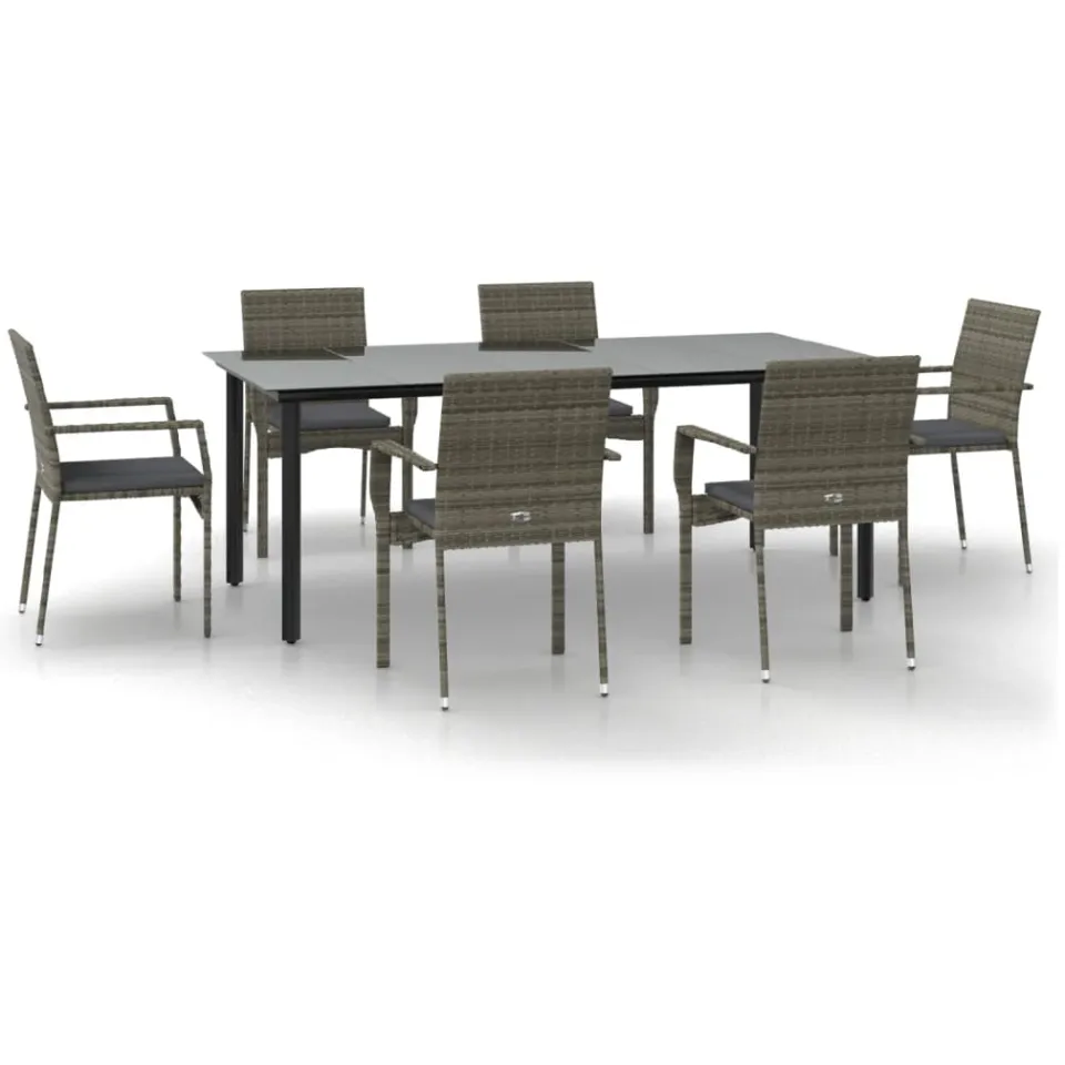 vidaXL 7-delige Tuinset met kussens poly rattan zwart en grijs, foto 3