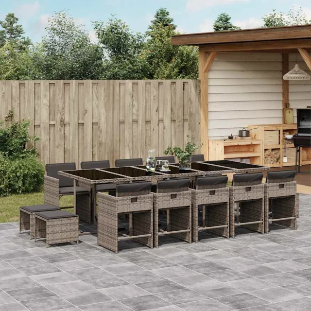 vidaXL 15-delige Tuinset met kussens poly rattan grijs, foto 2