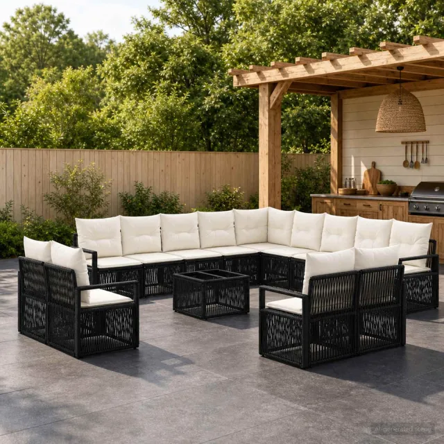 vidaXL Tuinbankenset 14 st Zwart poly rattan