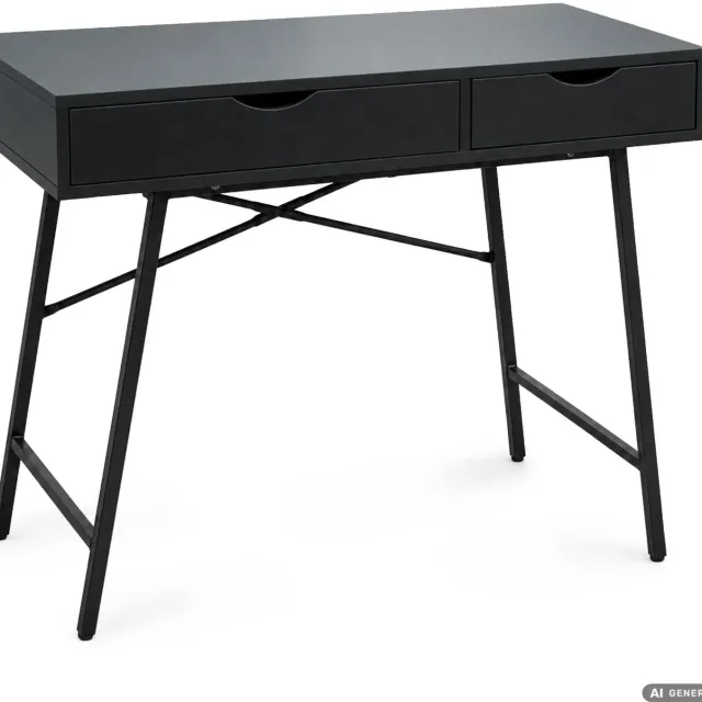 Akord Computerbureau RAX / Zwart / 100 cm / 2 laden, zwarte poten, industriële stijl / 100 x 48 x 80,5 cm