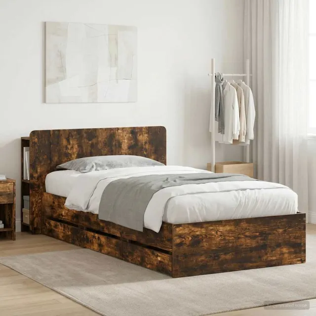 vidaXL Bedframe met opbergruimte en hoofdbord met lade Gerookt eiken