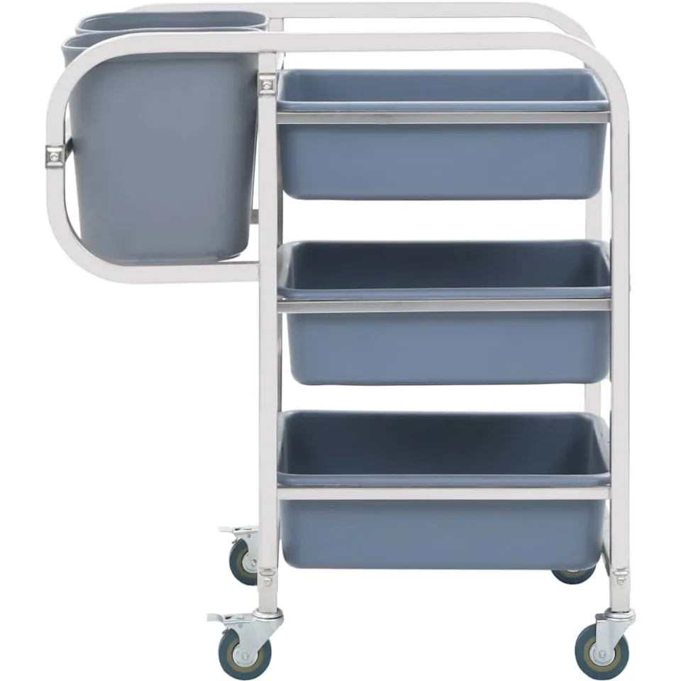 vidaXL Keukenwagen met kunststof containers 82x43,5x93 cm zilver, foto 3