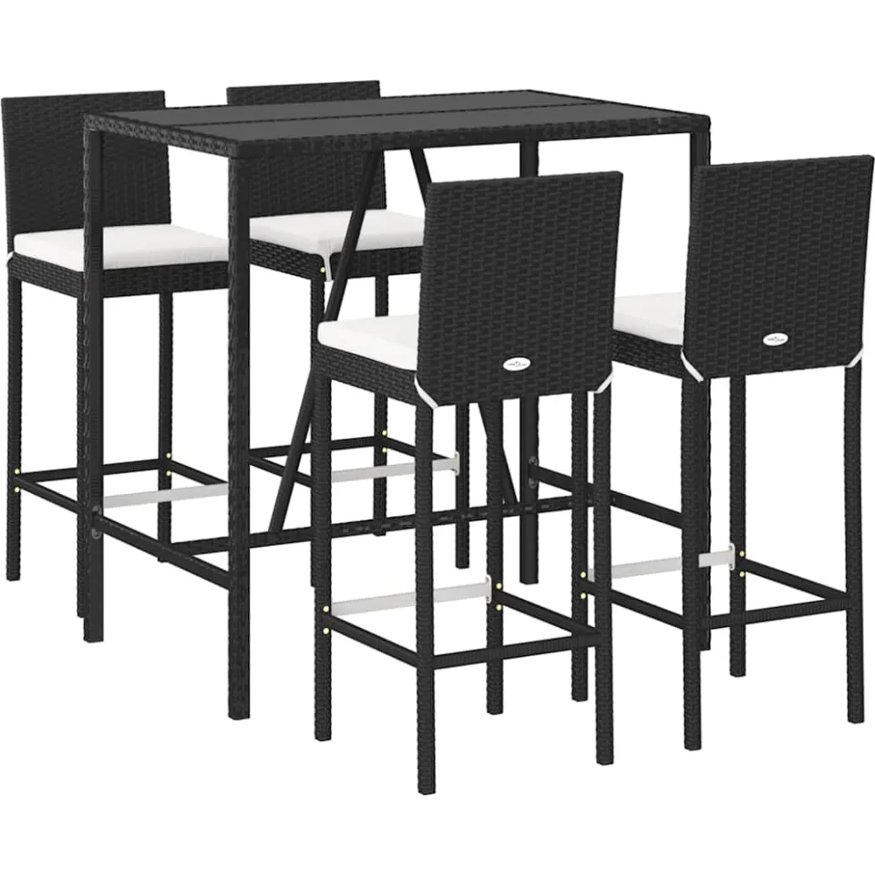 vidaXL 5-delige Tuinbarset met kussens poly rattan zwart