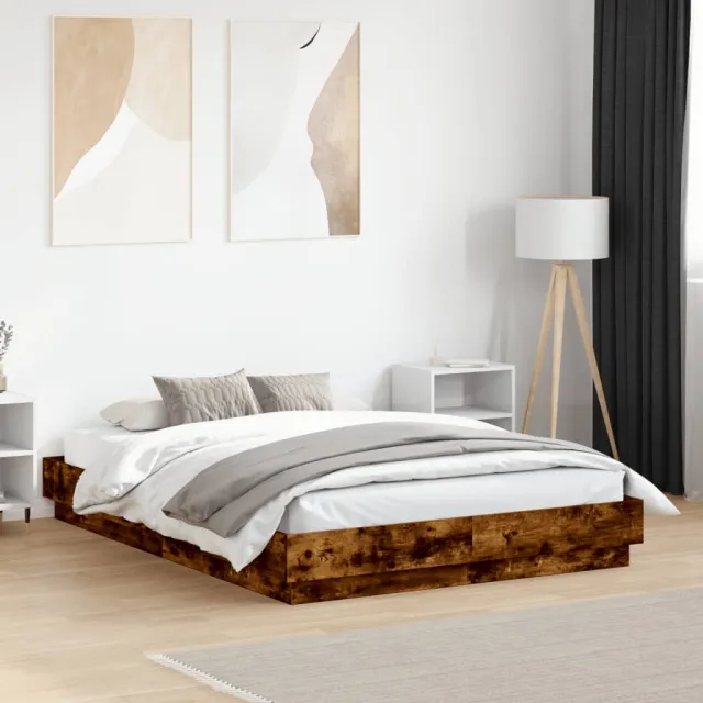vidaXL Bedframe met LED-verlichting gerookt eikenkleurig 120x190 cm Bruin