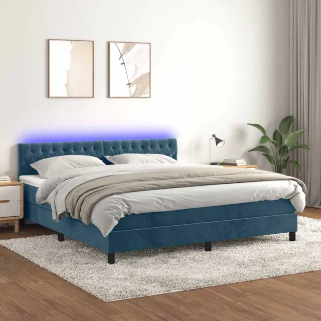 vidaXL Boxspring met matras en LED fluweel donkerblauw 160x200 cm blauw