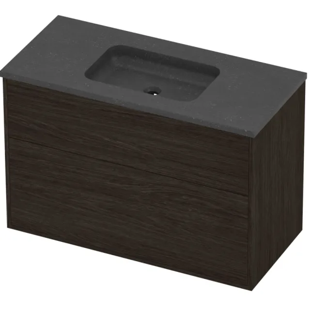 Proline Rollo Badmeubelset Hardsteen Elegant In Kader 100x46x67 cm Blue Stone Mokka Oak Eiken
