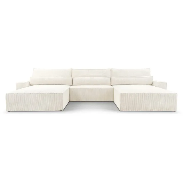 AJE Meubles B.V. Hoekbank - Luxe Comfort en Functionaliteit - 410 x 85 cm - Slaapfunctie met Ruim Bed - Slijtvaste Stof - DENVER U - Poso 38 Wit