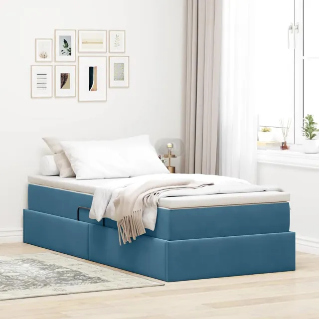 vidaXL Opbergbed met matras met opslag Donkerblauw 90 x 200 cm Fluweel