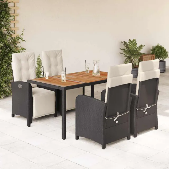 vidaXL 5-delige Tuinset met kussens poly rattan zwart, foto 2