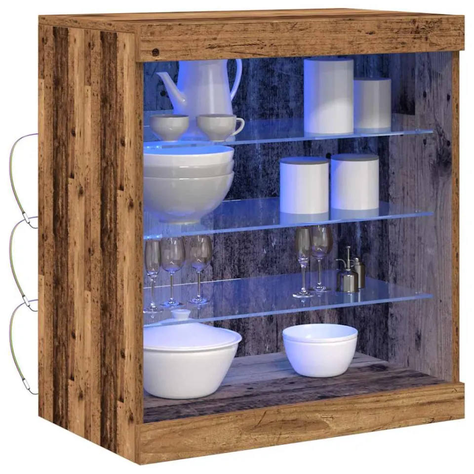 vidaXL LED Sideboard Oudhout 60,5 x 37 x 67 cm Bewerkt hout Bruin