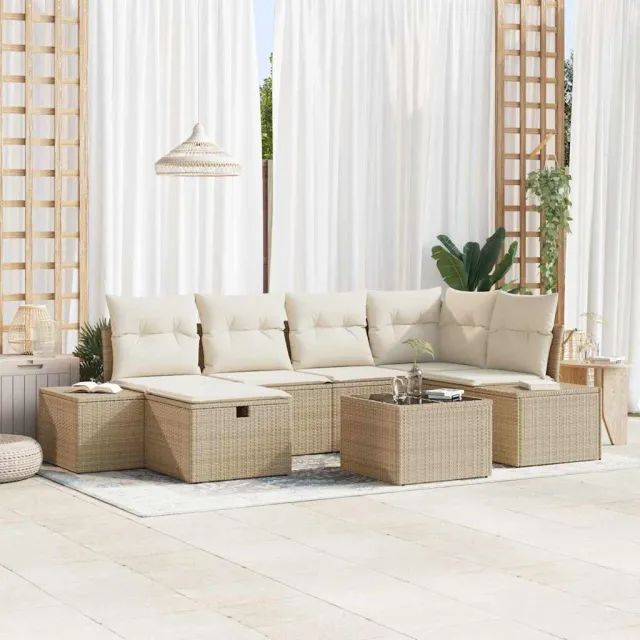 vidaXL Tuin Sofa Set 7 st Beige poly rattan, foto 2