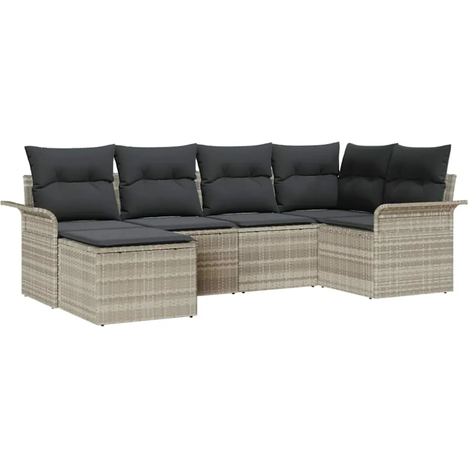 vidaXL Tuin Sofa Set 6 st Lichtgrijs poly rattan grijs