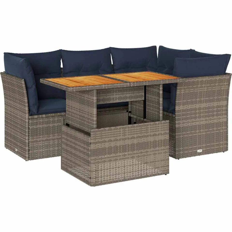 vidaXL 5-delige Loungeset met kussens poly rattan grijs, foto 3