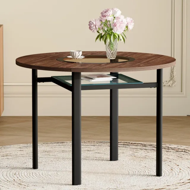 REDOM Ronde Tafel - Minimalistisch Modern - Voor Eetkamer - MDF, Glas En Metaal - Bruin En Zwart - 100 Cm Bruin+Zwart