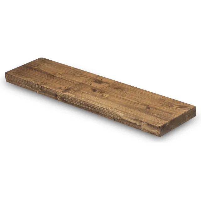Robustiek Wonen Wandplank Hout Recht Zwevend 200x20 cm - Incl. Bevestigingsmateriaal – Rechte Muurplank – Boekenplank Bruin