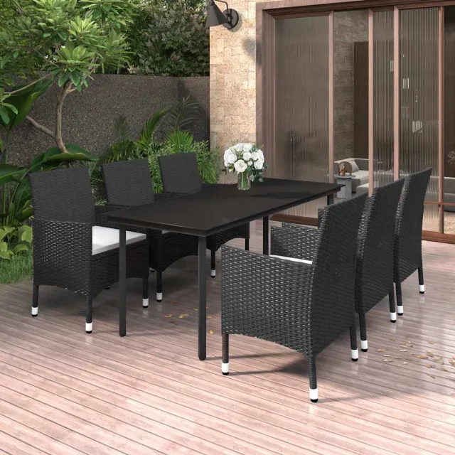 vidaXL 7-delige Tuinset met kussens poly rattan en glas zwart, foto 2