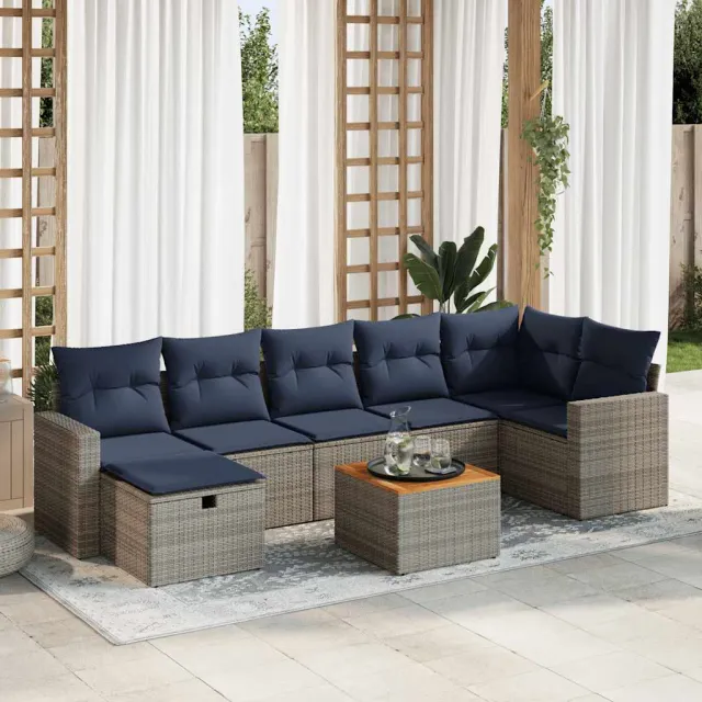 vidaXL 8-delige Loungeset met kussens poly rattan grijs, foto 2