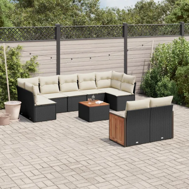 vidaXL 10-delige Loungeset met kussens poly rattan zwart, foto 2