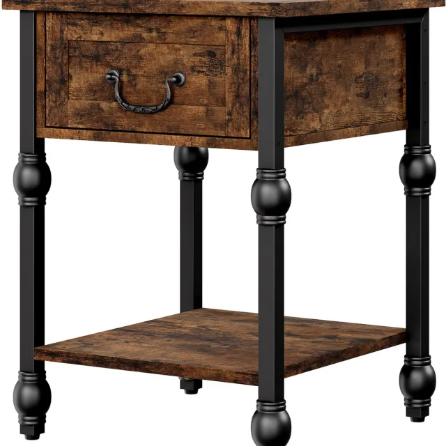 Triumpunpre Sidetable Romeinse Kolom met Lade - 40x40x60cm - Vintage Landelijk Design - Bijzettafel voor Woonkamer Hal Slaapkamer - Retro Bruin Retro-kleur