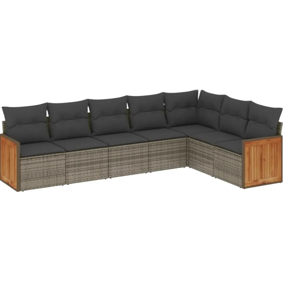 vidaXL 7-delige Loungeset met kussens poly rattan grijs, foto 3