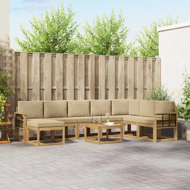 vidaXL Buiten bankenset 9 st 8-zits Wit en Beige Bruin