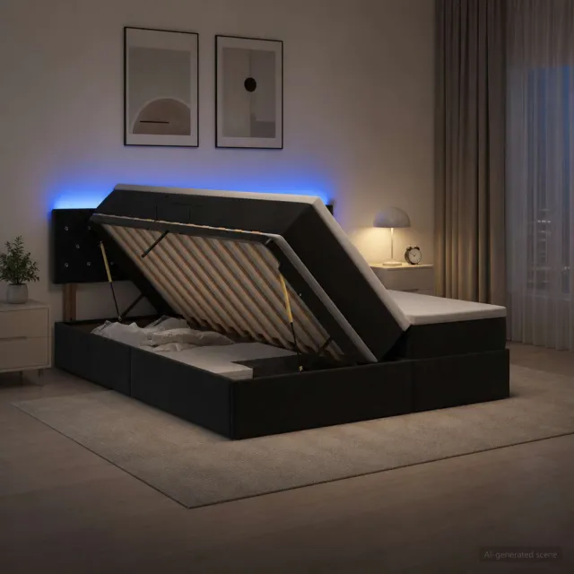 vidaXL LED Opslagbed met Matras Zwart 200 x 200 cm Fluweel