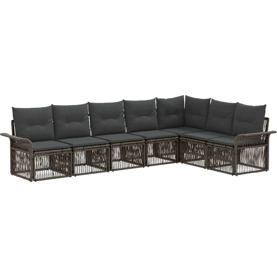 vidaXL Tuinbankenset 7 st 7-zits Grijs poly rattan, foto 3