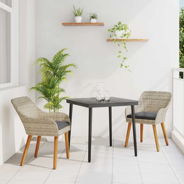 vidaXL Tuin eettafelset 3 st Lichtgrijs poly rattan, foto 2
