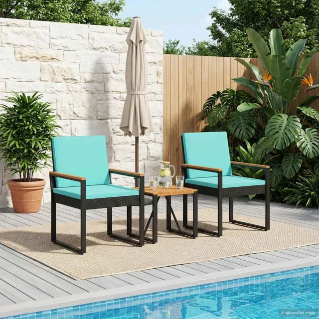 vidaXL Buitenmeubelset 3 st Zwart en Turquoise poly rattan