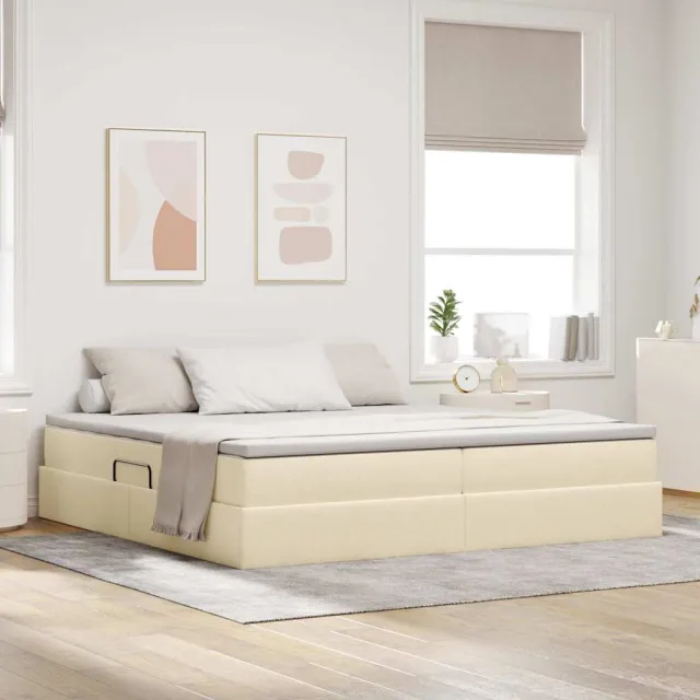 vidaXL Opslag bed met matras met opslag Crème 200 x 200 cm Polyester