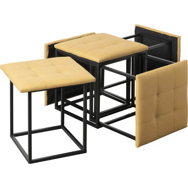 Brulo ottoman 5 in 1 poef – stoel – 5 stoelen – Geel– met wielen