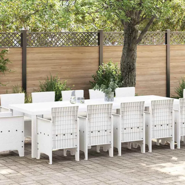 vidaXL Tuin Eetset 13 st Wit Poly rattan en Katoen