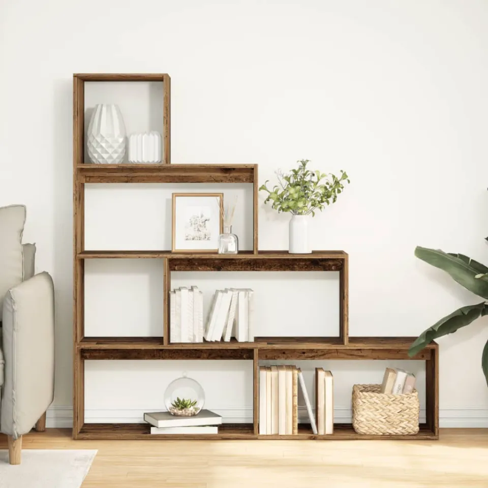 vidaXL Kamerscherm / boekenkast 143,5x29x143,5 cm hout oud hout bruin, foto 2