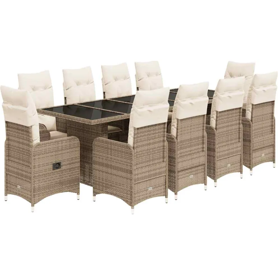 vidaXL 11-delige Bistroset met kussens poly rattan beige, foto 3