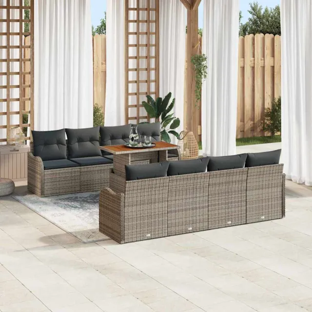 vidaXL Tuin Sofa Set 9 st Grijs Poly riet, foto 2