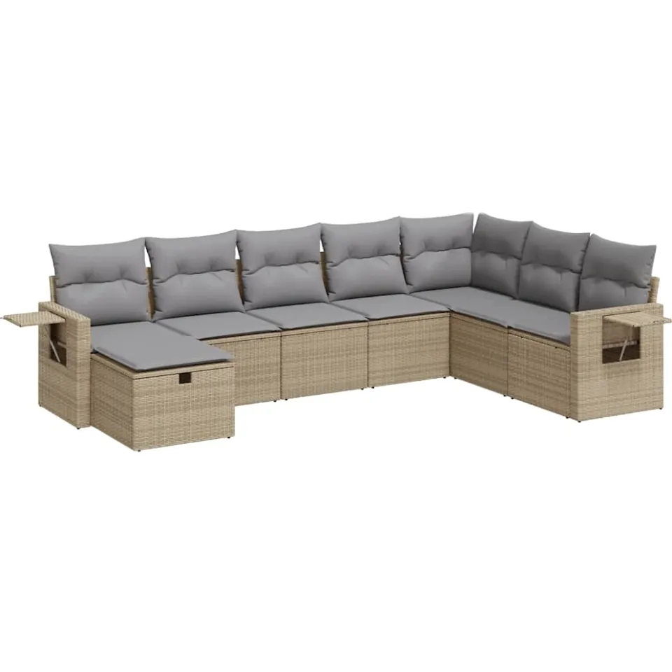 vidaXL 8-delige Loungeset met kussens poly rattan beige, foto 3