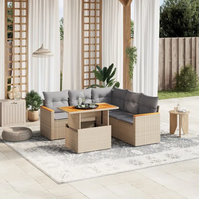 vidaXL 6-delige Loungeset met kussens poly rattan beige, foto 2