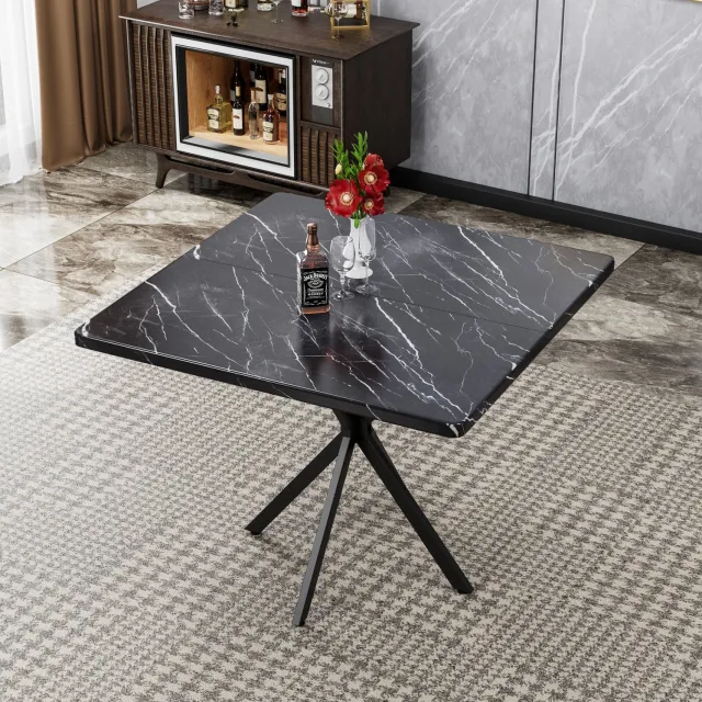 WUVRIE Vierkante eettafel 98 x 98 cm - MDF tafelblad en metalen poten - Zwart