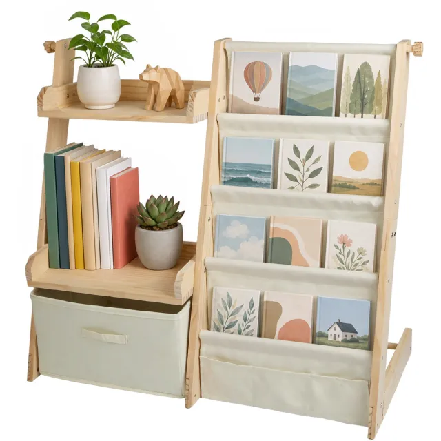 PIPIPOXER Boekenkast Kind - Kinderboekenkast - 74.5 x 34.5 x 78 cm - Boekenrek Kind Staand - Houtkleur