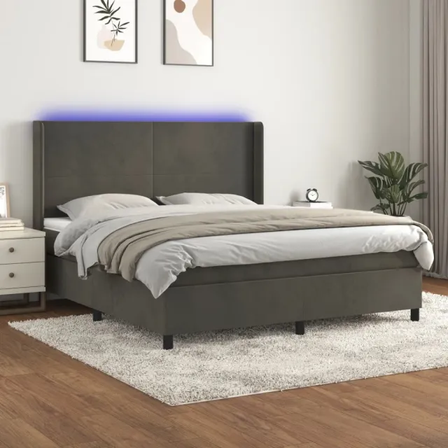 vidaXL Boxspring met matras en LED fluweel donkergrijs 180x200 cm grijs