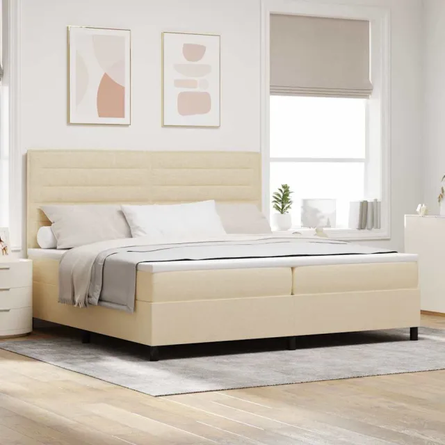vidaXL Boxspringbed met matras met hoofdeinde Crème 200 x 200 cm Stof