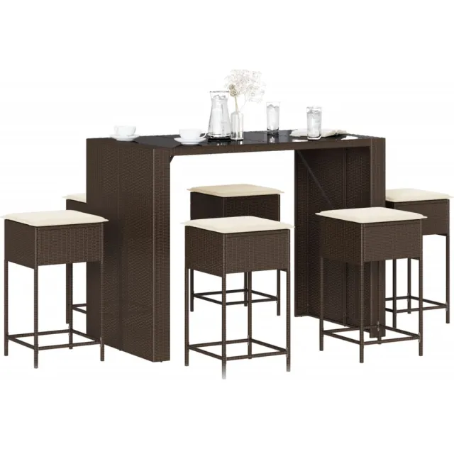 vidaXL 7-delige Tuinbarset met kussens poly rattan bruin, foto 2