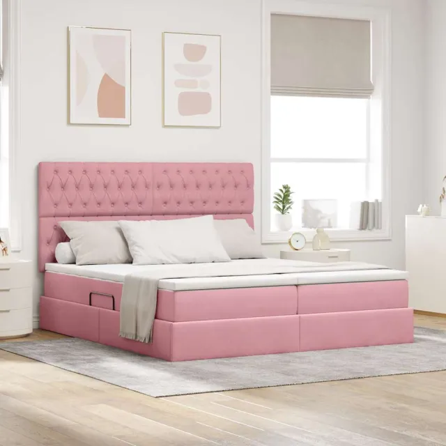 vidaXL Opslag bed met hoofdeinde met opslag Roze 200 x 200 cm Fluweel