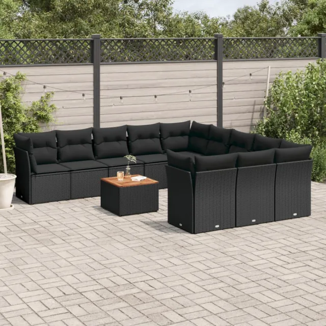 vidaXL 12-delige Loungeset met kussens poly rattan zwart, foto 2