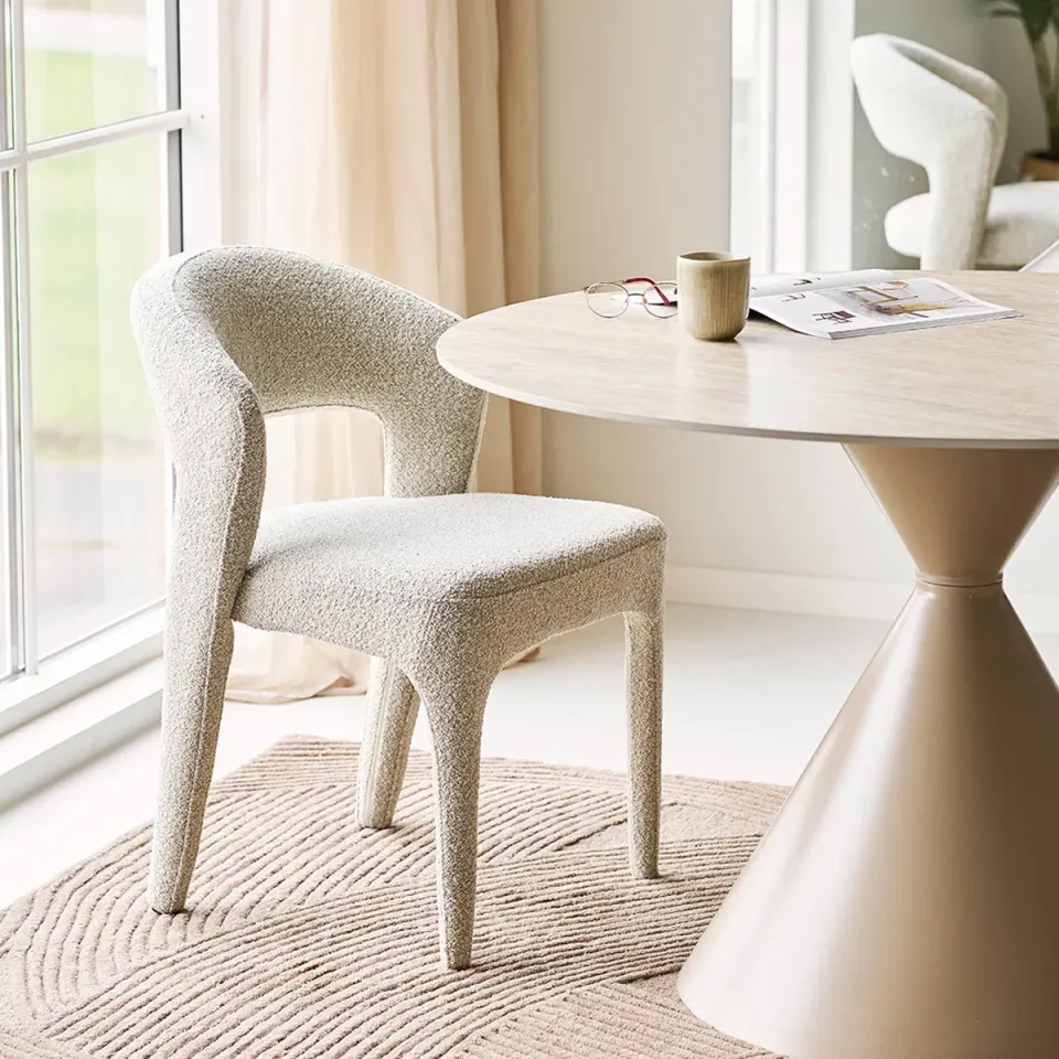 Artichok Anisa metalen eettafel met keramiek blad beige - Ø120, foto 3