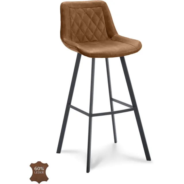 Icon Living Barkruk Jim Zithoogte 80 - Microleder Bull Camel - Poot Zwart Bruin