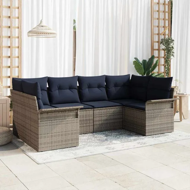 vidaXL Tuin Sofa Set 6 st Grijs Poly riet, foto 2