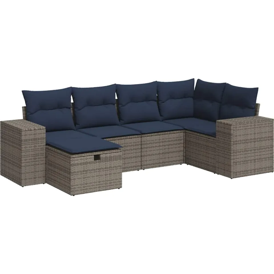 vidaXL 6-delige Loungeset met kussens poly rattan grijs, foto 3