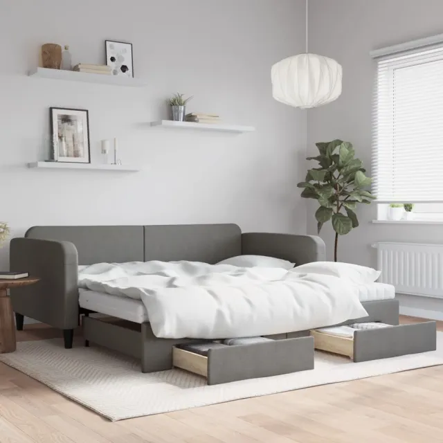 vidaXL Slaapbank onderschuifbed en lades 100x200 cm stof donkergrijs