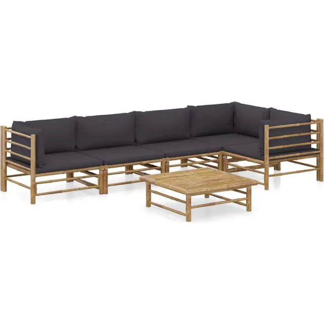vidaXL 6-delige Loungeset met donkergrijze kussens bamboe Grijs